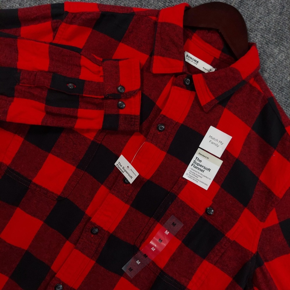 Sonoma Goods For Life Shirt Mens Medium Red Plaid Long Sleeve Flannel NEW
